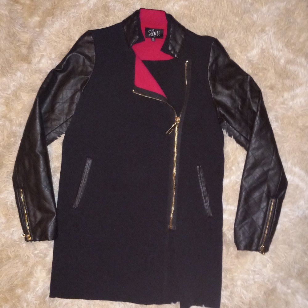 Luii black leather polyester jacket med